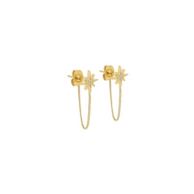 Boucles d'oreilles Zag en acier doré et oxyde de zirconium