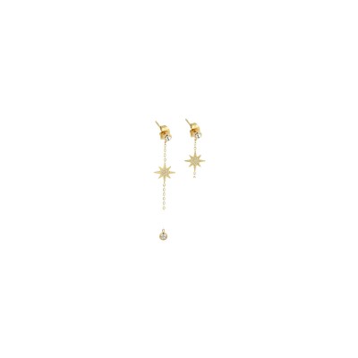 Boucles d'oreilles Zag en acier doré et oxyde de zirconium