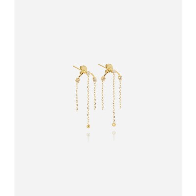 Boucles d'oreilles Zag en acier doré et oxyde de zirconium