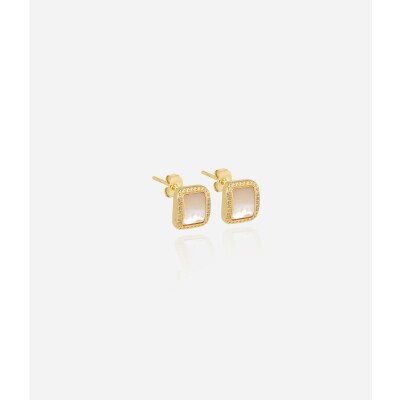 Boucles d'oreilles Zag en acier doré et oxyde de zirconium