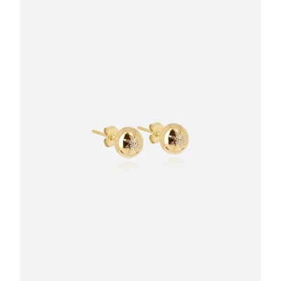 Boucles d'oreilles Zag en acier doré et oxyde de zirconium