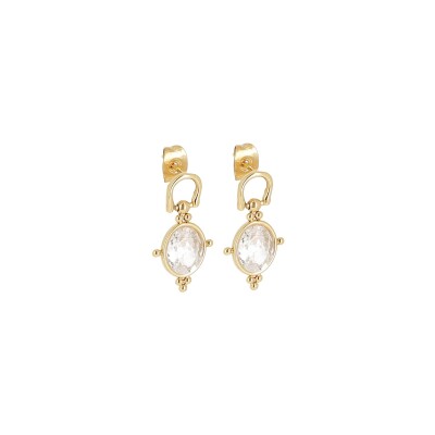 Boucles d'oreilles Zag en acier doré et oxyde de zirconium