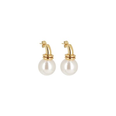 Boucles d'oreilles Zag en acier doré et perle