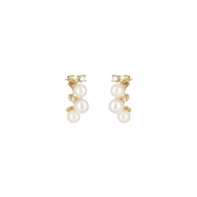 Boucles d'oreilles Zag Terrazzo  en acier doré, perle d'imitation et oxyde de zirconium