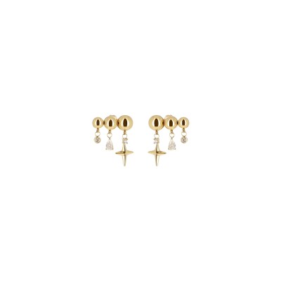 Boucles d'oreilles Zag Aratena  en acier doré et oxyde de zirconium
