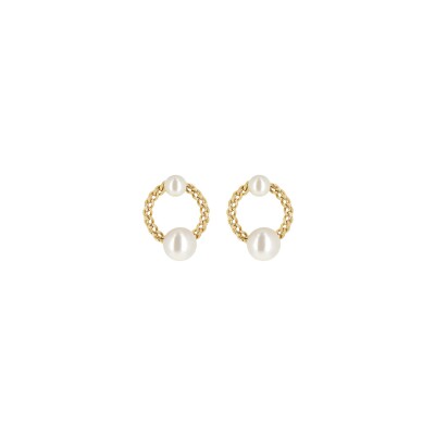 Boucles d'oreilles Zag Marmaro  en acier doré et perle d'imitation
