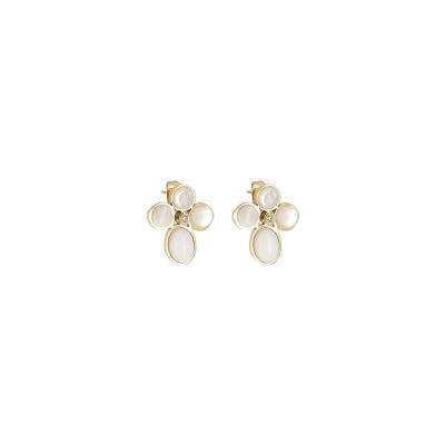 Boucles d'oreilles Zag Bonaita  en acier doré, nacre et oxyde de zirconium