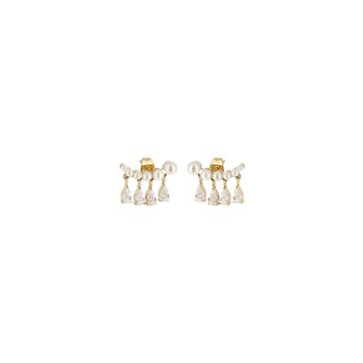 Boucles d'oreilles Zag Orbai  en acier doré, perle d'imitation et oxyde de zirconium