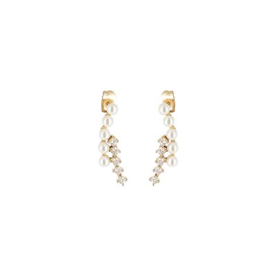 Boucles d'oreilles Zag Nido  en acier doré, perle d'imitation et oxyde de zirconium