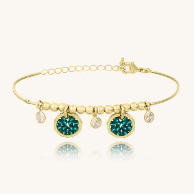Bracelet Sàntibé Bijoux Senorita en laiton, métal doré et perles vert émeraude