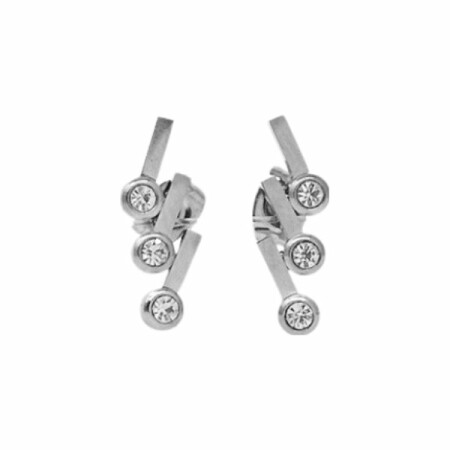 Boucles d'oreilles Zag en acier argenté et oxydes de zirconium