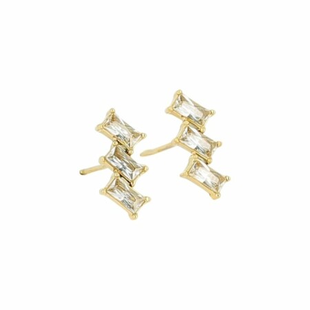 Boucles d'oreilles Zag en acier doré et oxydes de zirconium