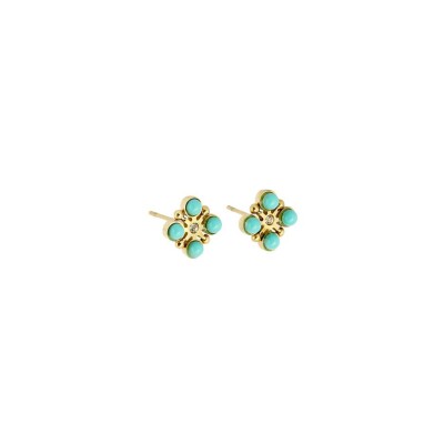 Mini boucles d’oreilles Zag en acier doré et turquoise