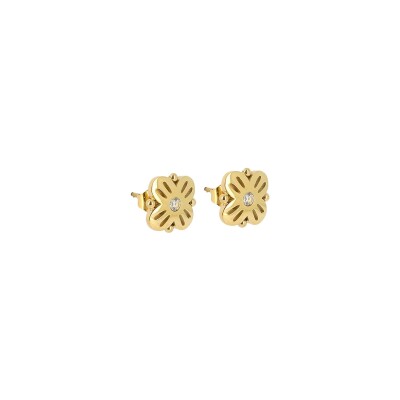 Boucles d'oreilles Zag Pâquerette en acier doré et oxyde de zirconium