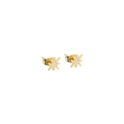 Mini boucles d’oreilles Zag en acier doré et oxyde de zirconium