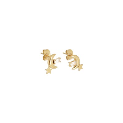 Boucles d'oreilles Zag Anoth en acier doré et oxyde de zirconium