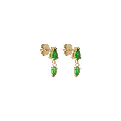 Mini boucles d’oreilles Zag en acier doré et oxyde de zirconium vert
