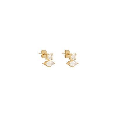 Boucles d'oreilles Zag Ginevra  en acier doré et oxyde de zirconium