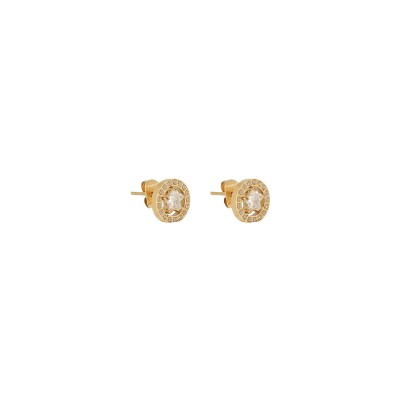 Boucles d'oreilles Zag Alvéria en acier doré et oxyde de zirconium