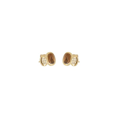Boucles d'oreilles Zag Nicolosi en acier doré, oxyde de zirconium et pierre naturelle
