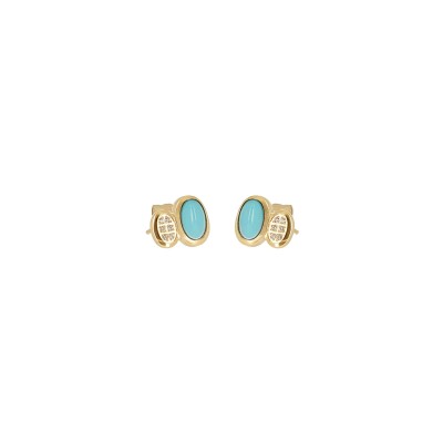 Boucles d'oreilles Zag Nicolosi en acier doré, oxyde de zirconium et pierre naturelle
