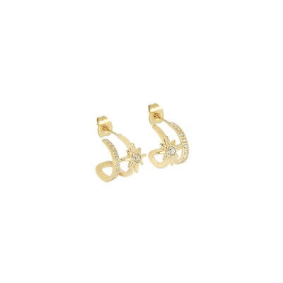 Mini boucles d’oreilles Zag en acier doré et oxyde de zirconium
