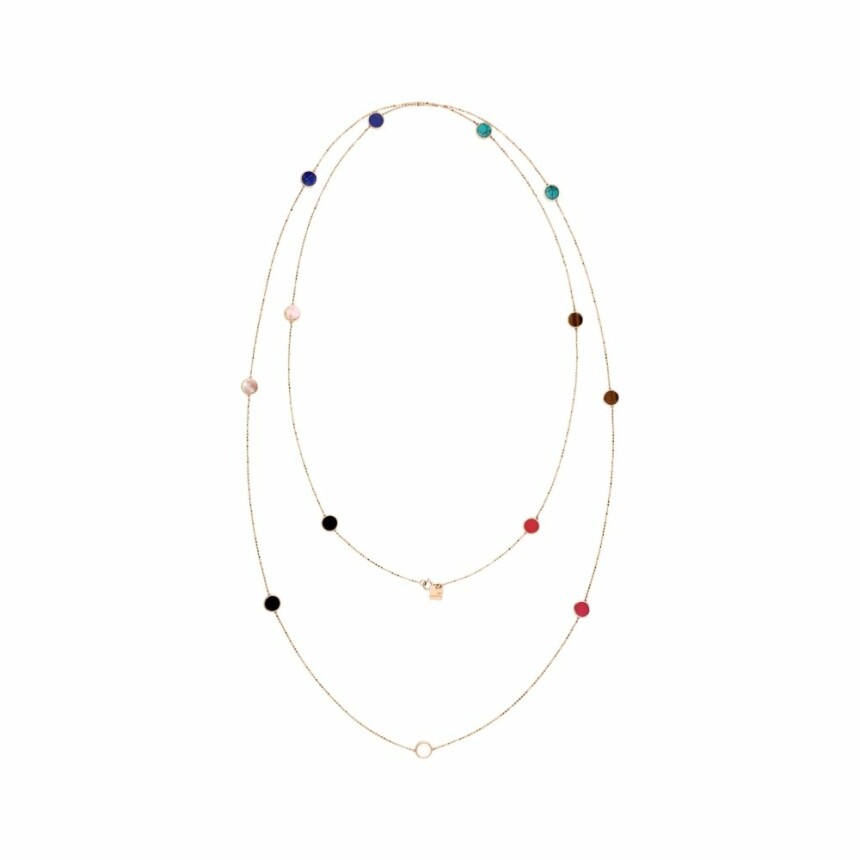 Ginette NY EVER long necklace, rose gold and multi-coloured stones