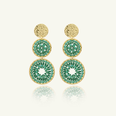 Boucles d'oreilles Sàntibé Bijoux Sévillana en laiton, métal doré et perles vert d'eau