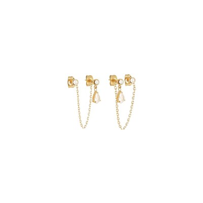 Boucles d'oreilles Zag en acier doré et oxyde de zirconium