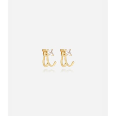 Boucles d'oreilles Zag en acier doré et oxyde de zirconium