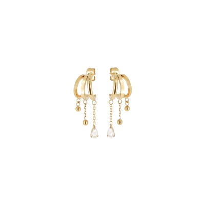 Mini boucles d’oreilles Zag en acier doré et oxyde de zirconium
