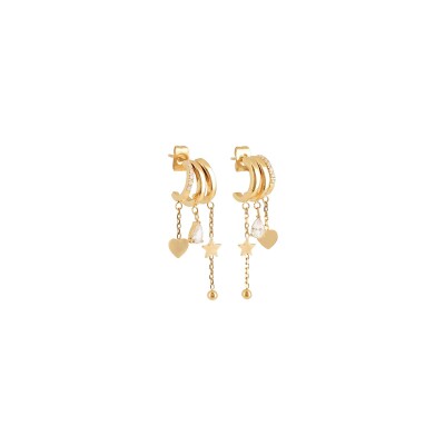 Mini boucles d’oreilles Zag en acier doré et oxyde de zirconium