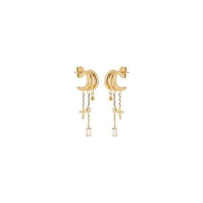 Mini boucles d’oreilles Zag en acier doré et oxyde de zirconium