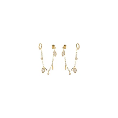 Boucles d'oreilles Zag en acier doré et oxydes de zirconium
