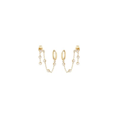 Boucles d'oreilles Zag en acier doré et oxyde de zirconium