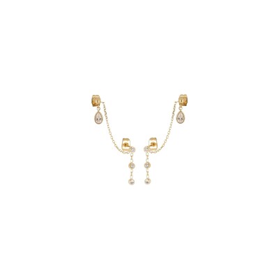 Boucles d'oreilles Zag Paceco en acier doré et oxyde de zirconium