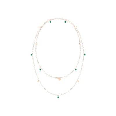 Ginette NY GOLDFISH Long Necklace in rose gold and green agate