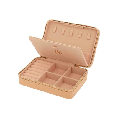 Boîte à bijoux Zag grand format en simili cuir et textile - Rose