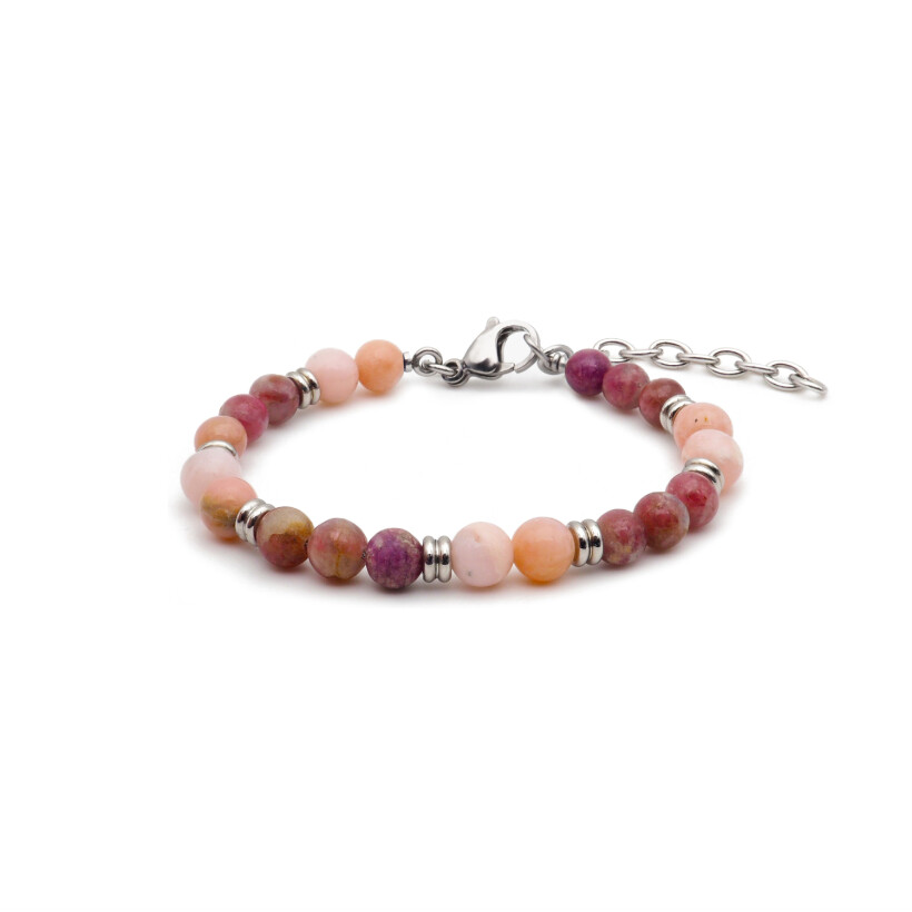 Bracelet Les perles de Venus Stilivita Equilibre en acier, opale rose et tourmaline rose