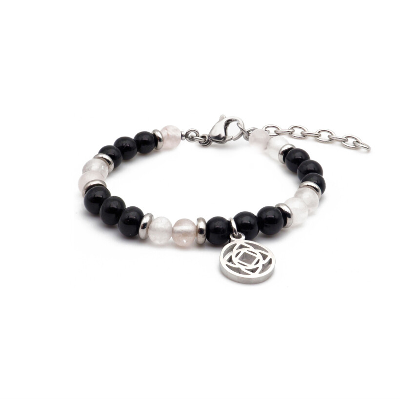 Bracelet Les perles de Venus Stilivita Equilibre en acier, quartz rose et tourmaline noire