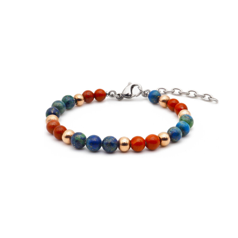 Bracelet Les perles de Venus Stilivita Equilibre en acier, jaspe rouge et azurite
