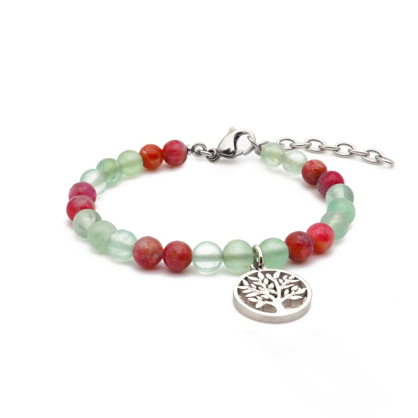 Bracelet Les perles de Venus Stilivita Equilibre en acier, fluorite et tourmaline rose