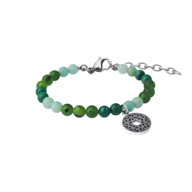 Bracelet Les perles de Venus Stilivita Equilibre en acier, jade néphrite, malachite et amazonite