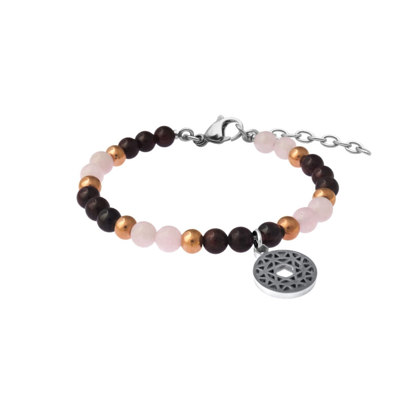 Bracelet Les perles de Venus Stilivita Equilibre en acier, quartz rose et grenat