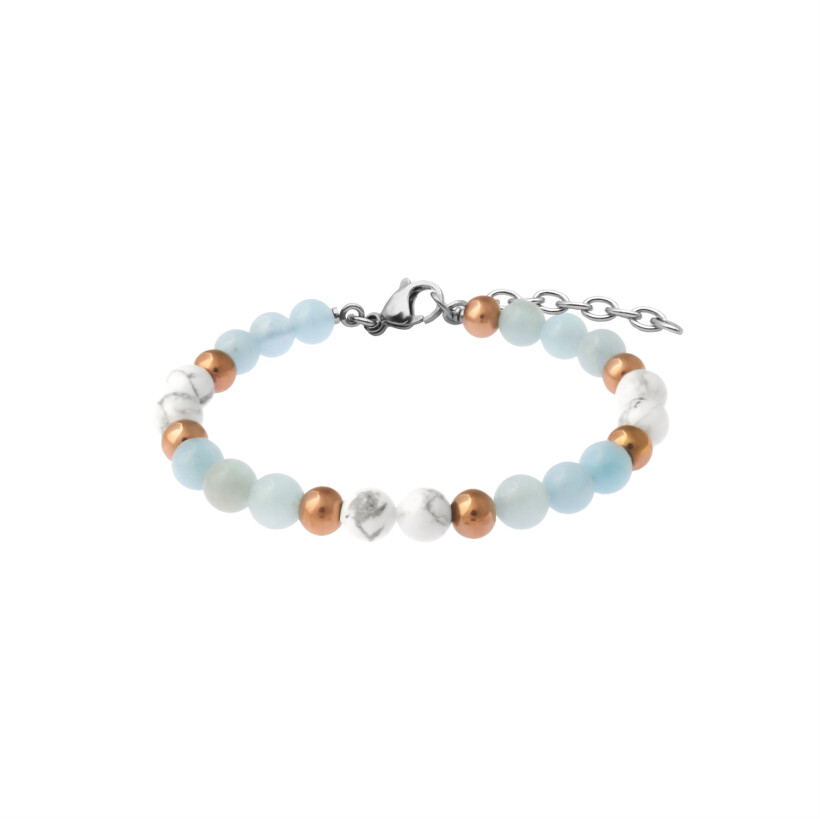 Bracelet Les perles de Venus Stilivita Equilibre en acier, aigue marine et howlite blanche