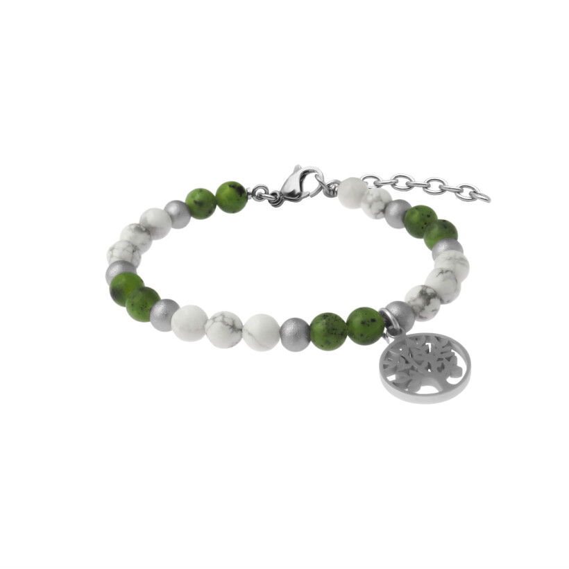 Bracelet Les perles de Venus Stilivita Equilibre en acier, howlite blanche et jade néphrite