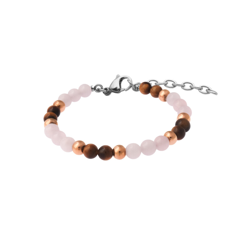 Bracelet Les perles de Venus Stilivita Equilibre en acier, quartz rose et œil de tigre
