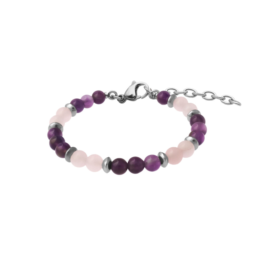 Bracelet Les perles de Venus Stilivita Médecine Douce en acier, quartz rose et améthyste