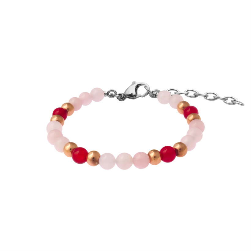 Bracelet Les perles de Venus Stilivita Médecine Douce en acier, quartz rose et cornaline