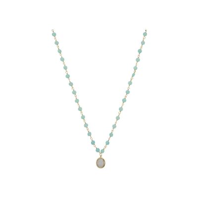 Sautoir Une A Une Inde en laiton doré, amazonite et pierre de lune